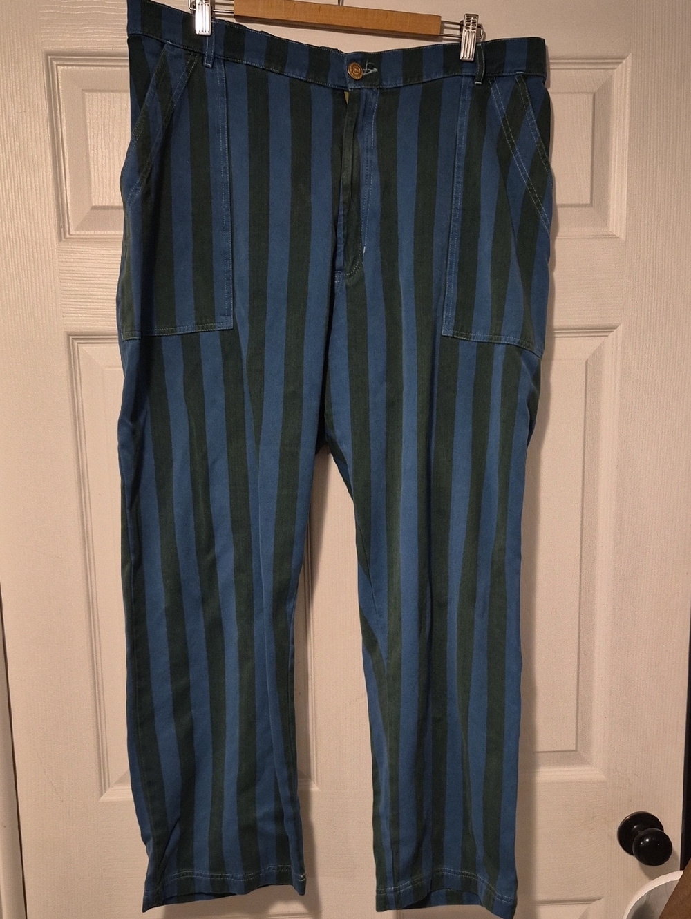 Big Bud Press Blue & Dark Green Vertical Stripe Work Pants